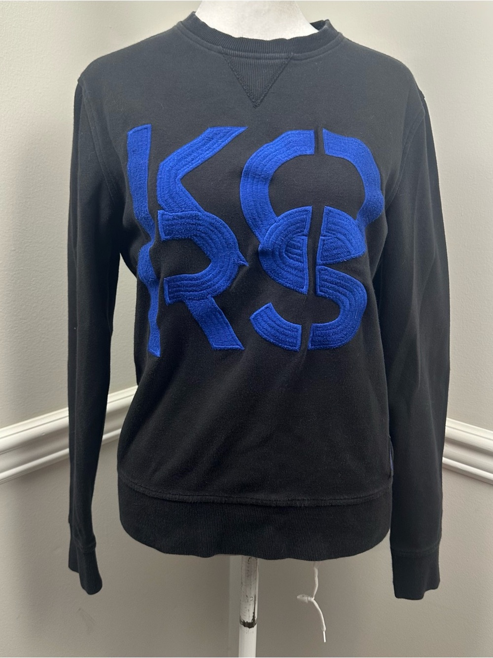 Michael Kors Black Crewneck Sweatshirt with Bold Royal Blue Logo S